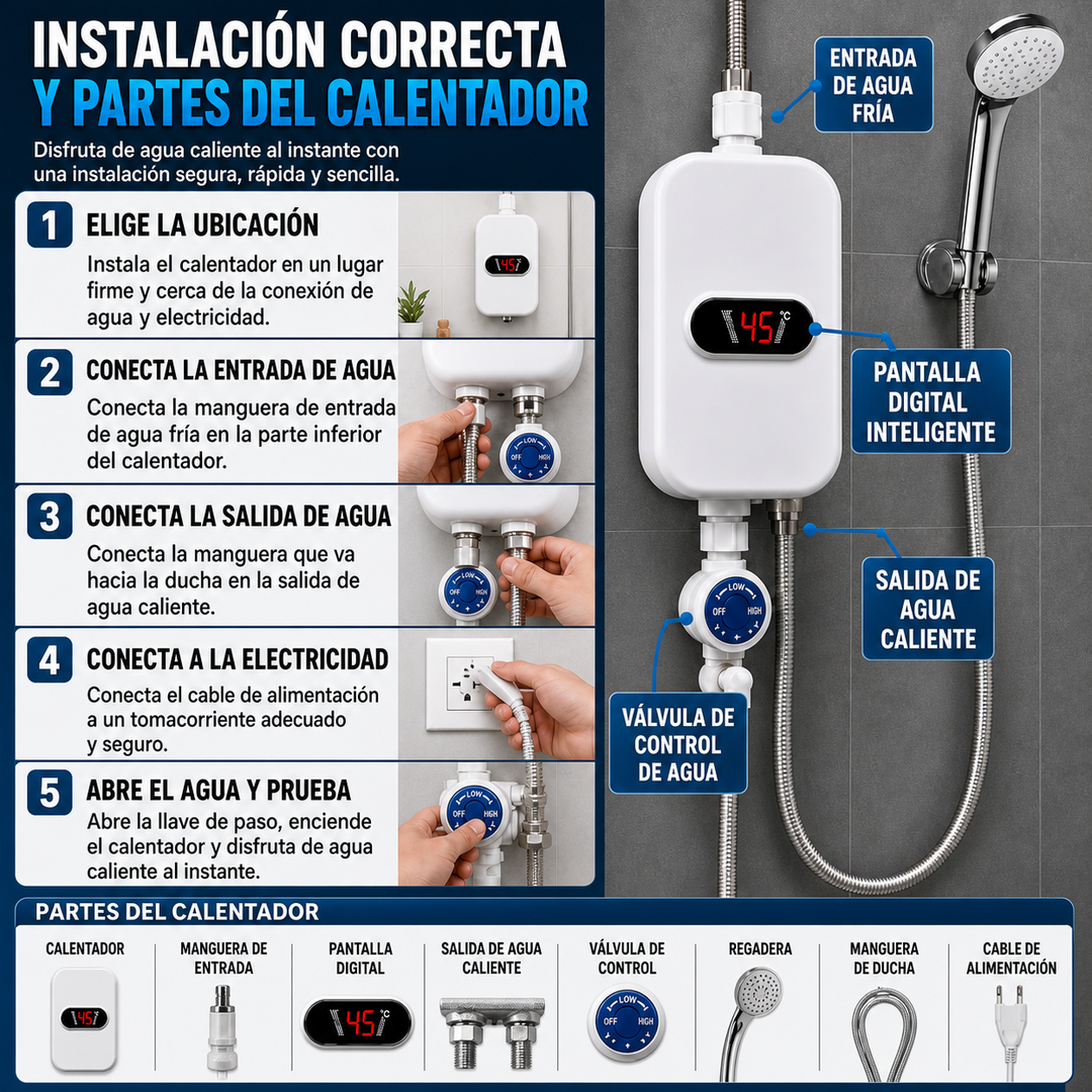 💧 Kit Calentador Digital Pro - Calentador + AquaDucha + Manguera ¡Prepárate para el invierno ! 🔥