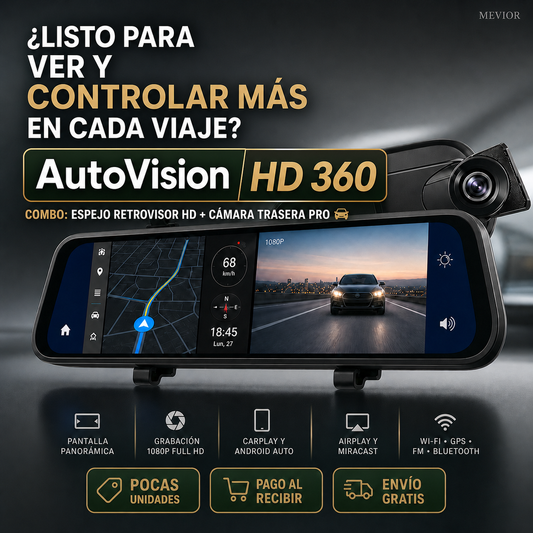 AutoVision HD 360 - Retrovisor + Cámara Delantera- Visión más allá de la realidad 🔥